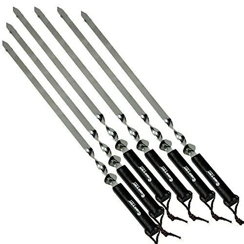 Edelstahl Grillspieße 600mm mit Holzgriffen - Schaschlikspieße für perfektes Grillen - Grillzubehör: Set aus 6 hochwertigen Edelstahl-Spießen mit flacher Form für gleichmäßiges Grillen und optimalen Halt. Ergonomische Holzgriffe schützen vor Hitze und sorgen für besten Komfort.