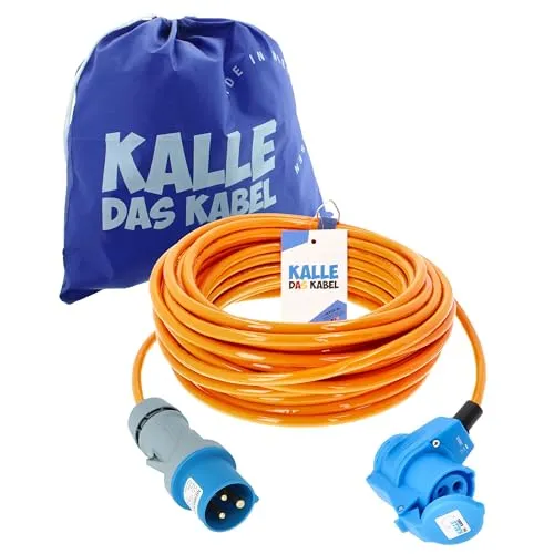 Kalle-das-Kabel Verlängerungskabel Camping 25m - Netz-Verlängerungskabel für Baustellen und Outdoor, extrem robust, öl- und UV-beständig, mit 15 Jahren Garantie. Ideal für feuchte Umgebungen dank Schutzart IP44.