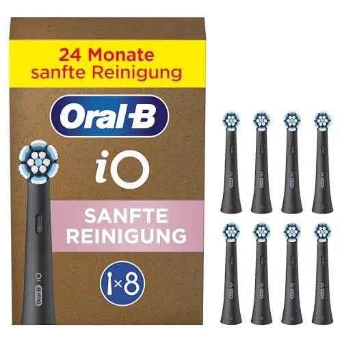 Oral-B iO Sanfte Reinigung Aufsteckbürsten – 8 Stück für empfindliches Zahnfleisch - Ersatzzahnbürsten für Oral-B iO, mit bis zu 4000 weichen Borsten für eine sanfte Reinigung und farbwechselnden Borsten, die den Wechselzeitpunkt signalisieren.