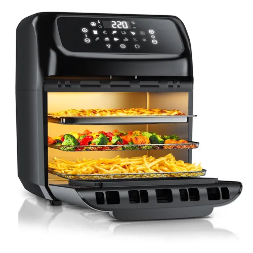 Arendo Heißluftfritteuse 12L - 4in1 Edelstahl Airfryer - Heißluftfritteusen: Multifunktionale 12L Fritteuse mit 80% weniger Fettanteil, ideal für gesunde Gerichte und große Familien. 12 Funktionsprogramme für Braten, Grillen und mehr!