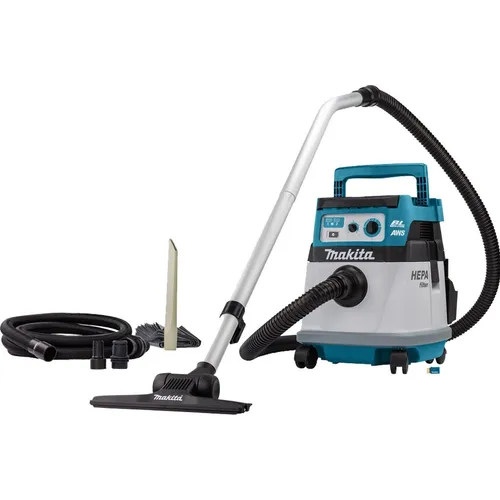 Makita Nass-Trockensauger DVC157LZX3 - Kabelloser 15 Liter Staubsauger - Stabstaubsauger & Elektrische Kehrbesen mit 2x 18 Volt Akkus, selbstreinigendem Filtersystem und Bluetooth Auto-Start für effizientes Arbeiten ohne Kabel.