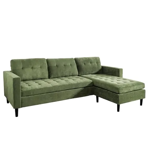 riess-ambiente Ecksofa STOCKHOLM 220cm grün - Ecksofa in grünem Cord mit flexiblem Design, bequemer Taschenfederkern-Polsterung und rundum bezogenem Rücken – ideal für individuelle Raumgestaltung und stilvollen Komfort.