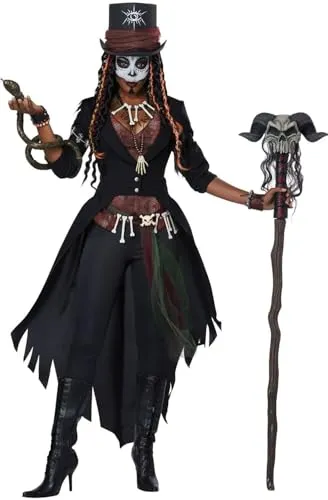 Damen Voodoo Magic Kostüm - Verschiedene Farben, XS - Gruseliges und verführerisches Voodoo-Kostüm für Damen mit Hut, Weste, Jacke und einzigartigen Accessoires. Ideal für Halloween und Motto-Partys!