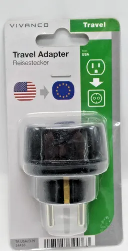 Vivanco Reisestecker Reisesteckdose USA Stecker auf Schuko schwarz 344363