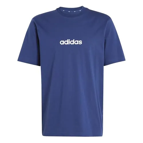 adidas Men's Essentials LINEAR Single Jersey Tee, Dark Blue/White, L