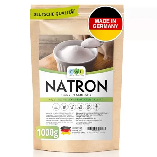 EWL Naturprodukte Natron Pulver 1kg - Hochreines Backing Soda - Natron in Lebensmittelqualität, ideal zum Backen, Reinigen und Geruch entfernen. Umweltfreundlich und vegan, im praktischen wiederverschließbaren Beutel.