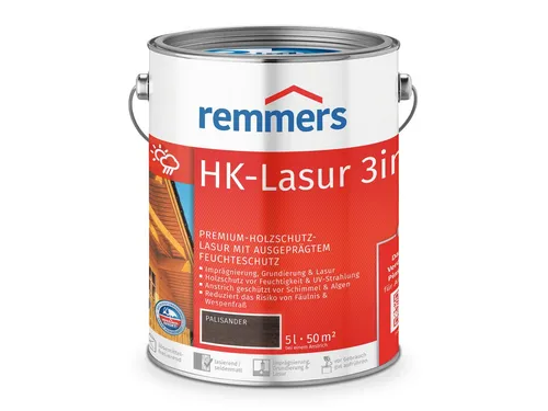 Remmers HK-Lasur Palisander 5L – 3-in-1 Holzlasur für Außen - Beizen – Exzellenter Schutz für Holz im Außenbereich mit Imprägnierung, Grundierung und Lasur in einem Produkt. Perfekt für Zäune, Carports und Gartenhäuser.