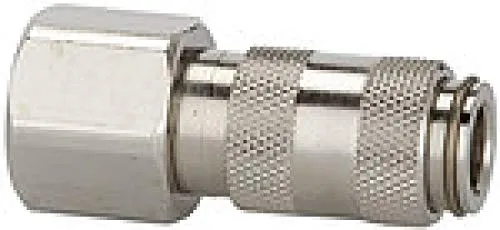 Riegler Schnellverschlusskupplung NW 2,7 aus Edelstahl - Druckluftzubehör mit einseitig absperrender Einhand-Schnellverschlusskupplung, ideal für Pneumatik und Maschinenbau, betrieben bei -20 °C bis 200 °C und 0 - 35 bar.
