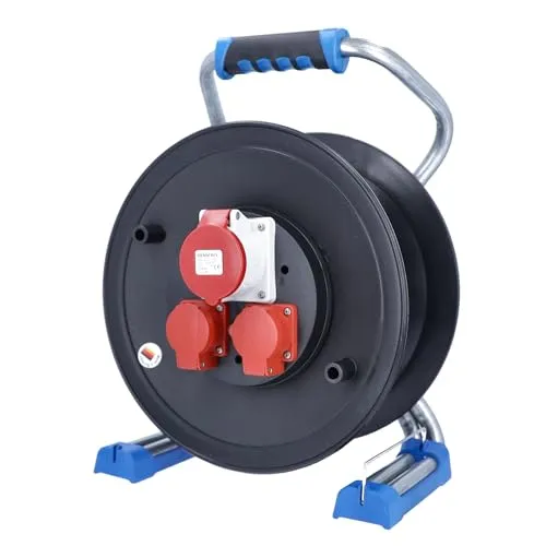 as-Schwabe Kabeltrommel 23650 Xperts CEE, leer, für außen IP44 - Kabeltrommel für den Außeneinsatz (IP44) mit 1x CEE 400V und 2x Schutzkontakt-Anschlüssen. Ergonomischer Handgriff und stabiler Aufbau sorgen für optimale Nutzung.