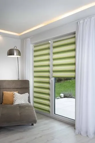 K-home® Klemmfix Doppelrollo Madrid - Eleganter Lichtschutz in Grün - Seitenzug- & Springrollos mit einzigartigem Farbverlauf, einfache Montage ohne Bohren und optimaler Sicht- sowie Blendschutz für Ihr Zuhause.
