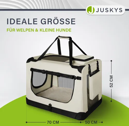Juskys Tiertransporttasche Lassie, Beige - Praktische Transportlösung für Hunde - Tier-Transporttaschen mit Decke, Fressnapf und robustem Material, ideal für sichere Reisen mit Ihrem Hund.