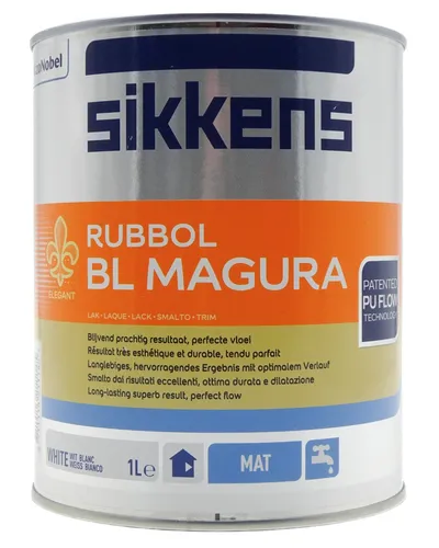 Sikkens Lackfarbe Rubbol BL Magura, 1,0l, weiß, matt - Hochdeckender, wasserbasierter PU-Lack für Innen- und Außenanwendungen. Erzeugt edle, extra matte Oberflächen und ist besonders strapazierfähig sowie wetterbeständig.