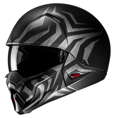 HJC i20 Thorn Jethelm in Schwarz-Silber, Größe L - Leichter Jethelm aus fortschrittlichem Polycarbonat mit optimaler Passform. Ausgestattet mit abnehmbarer Maske und integriertem Belüftungssystem für hohen Tragekomfort beim Fahren.