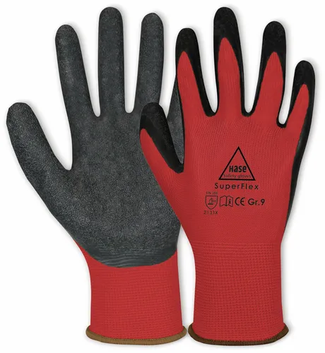 HASE SAFETY GLOVES Latex-Arbeitshandschuhe Superflex, EN 388, EN 420, Größe 9