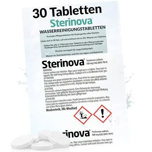 JB White Puritabs Sterinova 30x Wasser Rudergerät Tabletten gegen Algen, extra konzentriert, Chlortabletten zB geeignet für WaterRower, SportPlus, Skandika Wasserrudergerät (5 x 6)