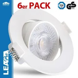 6er Set LEA-Pro LED Einbaustrahler 7W CCT schwenkbar Weiß - Energiesparende 7W LED Einbaustrahler mit 510 Lumen Lichtleistung. Schwenkbar für optimale Ausrichtung und 3 Farbtemperaturen wählbar. Ideal für stimmungsvolle Beleuchtung in jedem Raum.