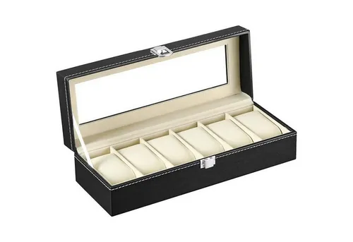 Uhrenbox für Herren mit Glasfenster - Stilvolle Aufbewahrung für 6 Uhren - Elegante Uhrenbox für die sichere Aufbewahrung von bis zu 6 Uhren. Mit Glasfenster für eine ansprechende Präsentation und hochwertiger Verarbeitung für den täglichen Einsatz.