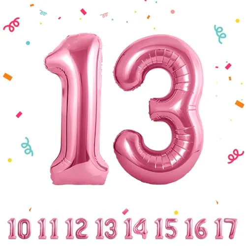 Geburtstag zahlen luftballon 13 jahre | Folienballon Rosa- Folienballon in 40"-101cm Geburtstagsdeko - Ballon Zahl Deko zum Geburtstag fliegt mit Helium für 13.Geburtstags