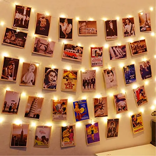 LED Fotoclips Lichterkette 40ft mit 52 Klammern - Lichtschläuche & -ketten, 120 LEDs, USB-betrieben und wasserdicht, ideal für kreative Foto-Dekorationen bei Hochzeiten und Feiertagen.