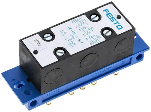 ZK-PK-3-6/3 UND-Block Ventil - Pneumatisches Ventil mit UND-Funktion für zuverlässige Steuerung, optimal für Fronttafeleinbau und mit einem Normalnenndurchfluss von 100 l/min.