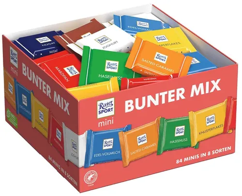 RITTER SPORT Schokolade Mini 84er 1400g - Sortierte Vielfalt - Schokolade, 84er Mini-Mix mit 1400g, ideal für Genusssmomente und perfekt zum Teilen!