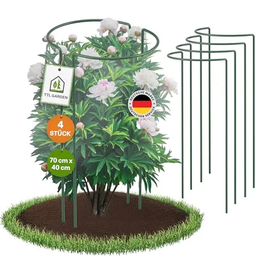 TTL GARDEN Strauchstützen 70cm x 40cm 4er Set - Pflanzenstütze Stahl rostfrei Kunststoff beschichtet - Pflanzenhalter Staudenhalter Blumenhalter Hortensie Rose Pfingstrose Ø 5,5mm grün