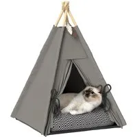 PawHut Tipi Zelt für Haustiere – Gemütliches Katzenhaus mit abnehmbarem Kissen - Katzenhöhlen & -häuser: Bequemes Tipi-Zelt für Katzen und kleine Hunde bis 5 kg, mit rutschfestem Boden und waschbarem Kissen für optimalen Komfort.