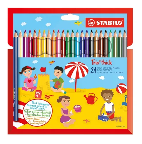 STABILO Trio Dick 24 Stück Packung - Schreibutensilien - Ergonomische, abwaschbare Buntstifte in dreieckiger Form für Rechts- und Linkshänder, ideal für kreative Kinder und kleine Künstler.