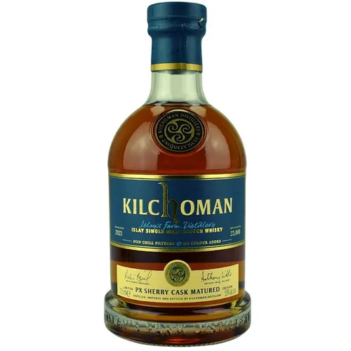 Kilchoman PX-Sherry Cask Matured - 2023 Edition - Islay Single Malt Whisky - Islay Whisky mit 50% Vol., vollreif im PX-Sherry Fass, vereint Noten von braunem Zucker, süßem Sherry und dunklen Rosinen für ein unvergleichliches Geschmackserlebnis.