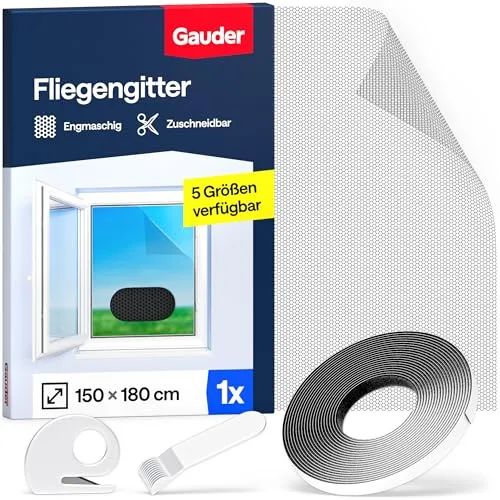 GAUDER Fliegengitter für Fenster - Insektenschutz ohne Bohren, 150 x 180 cm, schwarz - Effektiver Insektenschutz für Fenster – Das GAUDER Fliegengitter (150 x 180 cm) ermöglicht frische Luft ohne lästige Insekten. Einfache Montage ohne Bohren dank selbstklebendem Klettband. Robust und strapazierfähig aus hochwertigem Polyester.