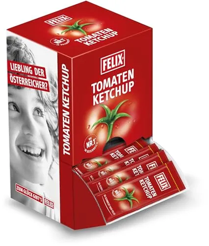 Felix Ketchup Zuckerreduziert Einzelnverpackt | ohne Zuckerzusatz 60% weniger Zucker | 100 x 20g (2 kg)
