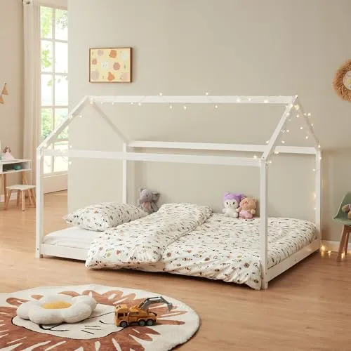 [en.casa] Kinderbett Cerro - Hausbett aus massiver Kiefer 120x200cm - Betten für Kinder, zauberhaftes Hausbett aus Kiefer, das ein gemütliches Schlummerparadies schafft und für Sicherheit sorgt.