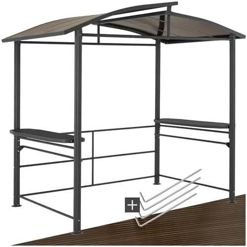 tectake Outdoor Grillpavillon - 240 x 150 x 234 cm, winterfest und feuerhemmend für ganzjähriges Grillvergnügen im Garten oder auf der Terrasse