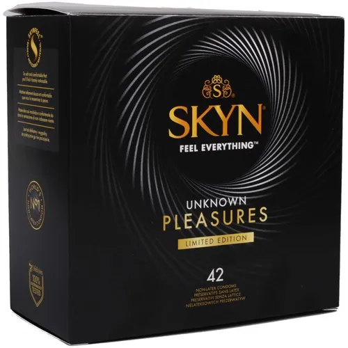 Skyn Unknown Pleasures+ Mix Kondome, 42 Stück - Empfängnisverhütung: Vielfältige Mix-Optionen für unvergessliche Momente, ultra-dünn für ein natürliches Gefühl.