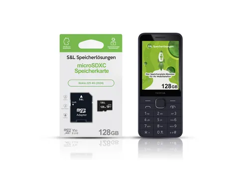 Tec-Expert microSD Karte S&L für Nokia 225 4G (2024) - 128 GB Class 10 - Hochleistungs-MicroSD Speicherkarte mit 128 GB für Ihr Nokia 225 4G (2024). Ideal für schnelle Datenübertragungen und umfangreiche Speicheranforderungen. Inklusive SD-Adapter für vielseitige Nutzung.