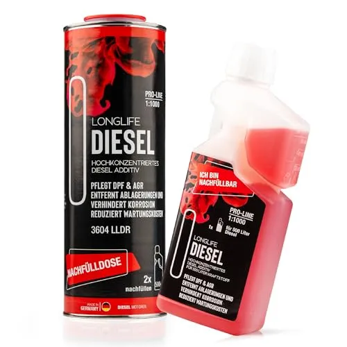 LIFETIME Longlife Diesel Additiv Konzentrat Pro-Line für 1.500l | Diesel Zusatz | Nachfüll-Set | Diesel Reiniger I Diesel Systemreiniger I DPF Reiniger I Diesel Injektor Reiniger I 500ml + 1.000ml