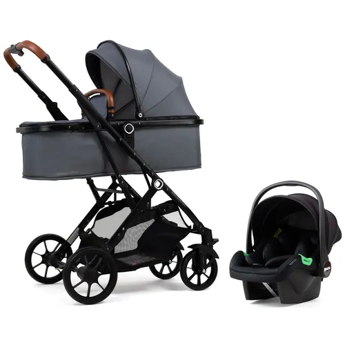 Pixini Kombi-Kinderwagen Lania 3in1 Set - grau - Kombikinderwagen für ab Geburt, mit mehrfach verstellbarer Rückenlehne, großem Sonnenverdeck und umfangreichem Zubehör für höchsten Komfort.