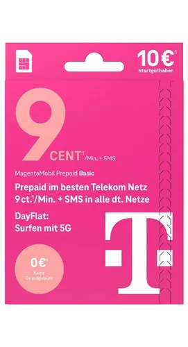 Telekom MagentaMobil Prepaid Basic - Flexibel ohne monatliche Grundkosten - SIM-Karte mit Triple Cut Format, ideal für flexible Nutzer. Startguthaben von 10€, ohne monatliche Grundgebühren.