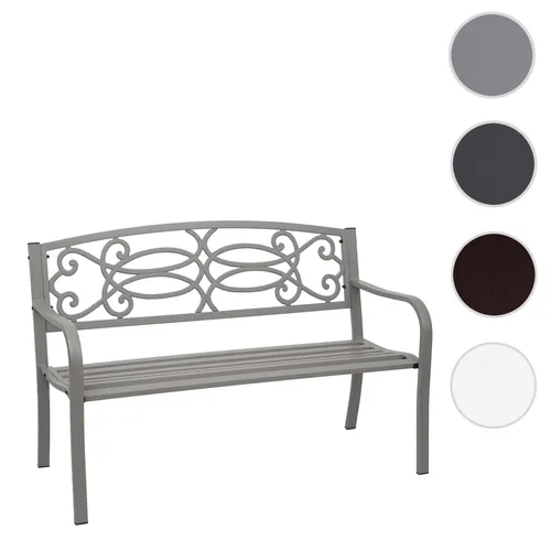 Gartenbank HWC-F44, 2-Sitzer aus pulverbeschichtetem Stahl in Grau - Gartenbänke - Stabile 2-Sitzer Bank mit Armlehnen, ideal für Terrasse oder Balkon. Maximale Belastbarkeit: 120 kg pro Sitzplatz. Genießen Sie entspannte Stunden im Freien!