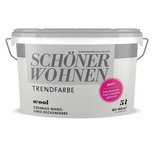 SCHÖNER WOHNEN FARBE Wandfarbe Schöner Wohnen Trend 5,0 Ltr. Wool - Farben, hochwertige matte Wandfarbe für ein stilvolles Ambiente mit hervorragender Deckkraft und einfacher Anwendung.