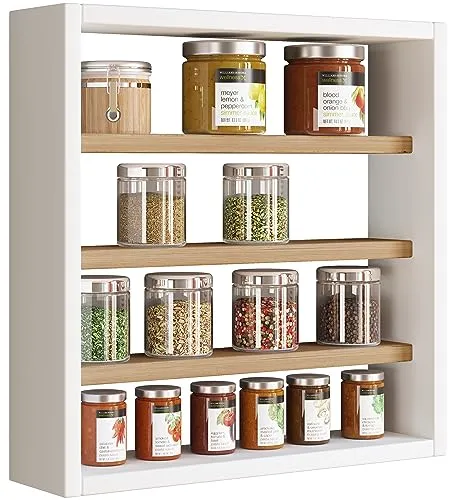 VCM Holz Küchenregal hängend | Esaldi S Weiß/Honig-Eiche - Glasvitrine mit vier Fächern, ideal zur platzsparenden Aufbewahrung von Gewürzen und Küchenutensilien, sorgt für Ordnung und Stil in Ihrer Küche.