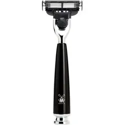 MÜHLE RYTMO 3-Klingen-Rasierer - Edelharz schwarz - Rasurpflege mit zeitlosem Design, kompatibel mit Gillette Mach3 für eine schonende und gründliche Rasur. Hochwertige Materialien und perfekte Handhabung!
