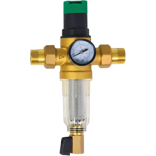 AQUA HEATING Druckminderer Wasser mit Manometer - 1" Wasserdruckregler mit robustem Messing und selbstreinigendem Edelstahl-Siebfilter für präzise Drucküberwachung in Wassersystemen.