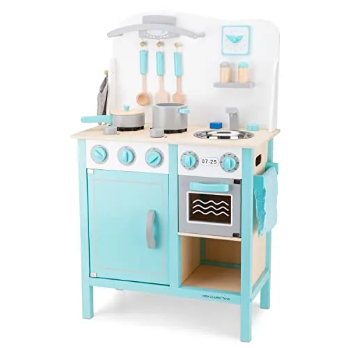 New Classic Toys - 11063 - Kinderrollenspiele - Hölzern Kinderküche - Bon Appétit - De Luxe - Blau - Einschließlich Zubehör