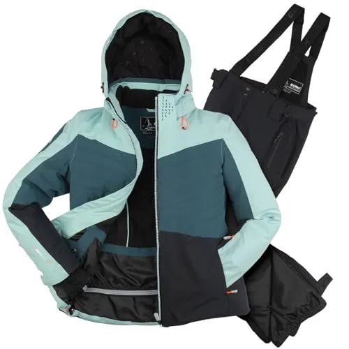 Killtec Damen Skianzug Größe 36 - 2-teilig in Petrol und Schwarz - Funktionaler 2-teiliger Skianzug für Damen von Killtec, ideal für winterliche Abenteuer. Mit 10.000 mm Wassersäule, winddicht und atmungsaktiv, bietet er optimalen Schutz und Komfort. Perfekt ausgestattet mit praktischen Taschen und abnehmbarer Kapuze.