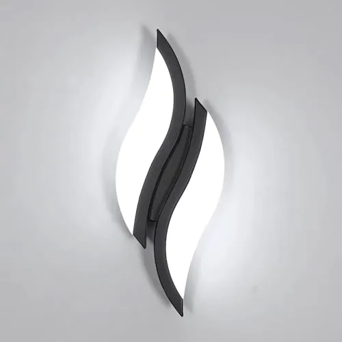 Goeco LED Wandleuchten Innen, 12W Modern Wandlampe Schwarz aus Acryl Kaltweißes Licht 6500 k, Blattförmige Wandleuchte Nachtlampe Wandbeleuchtung für Flur Treppenhaus Wohnzimmer Schlafzimmer