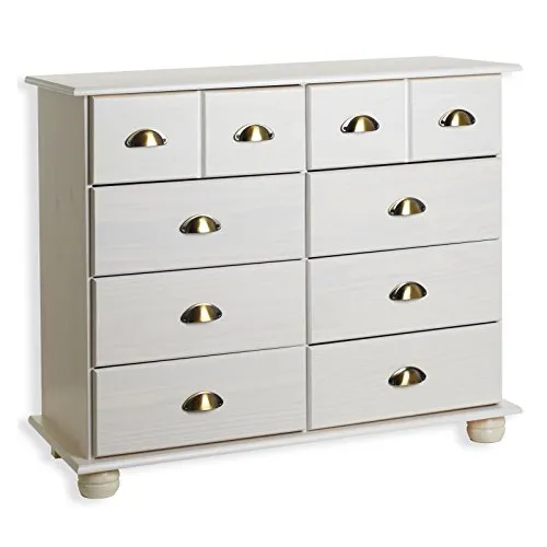 IDIMEX Kommode COLMAR - 8-Schubladen Sideboard in Weiß - Schubladenkommode mit 8 praktischen Schubladen aus massivem Kiefernholz, ideal für stilvolle Aufbewahrung und Ordnung in jedem Raum.