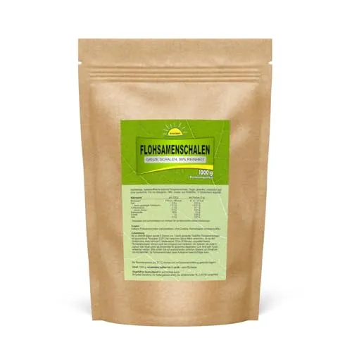 Indische Flohsamenschalen (ganze Schalen), Premiumqualität (99% Reinheitsgrad), ohne Zusatzstoffe, 1 kg Beutel, Bonemis®