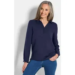 GOLDNER Klassische Bluse Zeitlose Viskosebluse mit Hemdkragen Fließende Hemdbluse mit Schlitzblende und Langarm blau 46