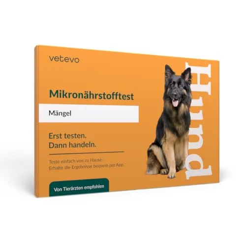 vetevo Allergietest Mikronährstofftest Mängel Hund, testet 38 essentielle Mikronährstoffe (Vitamine, Mineralstoffe, Aminosäuren, Omega 3) auf Mangel